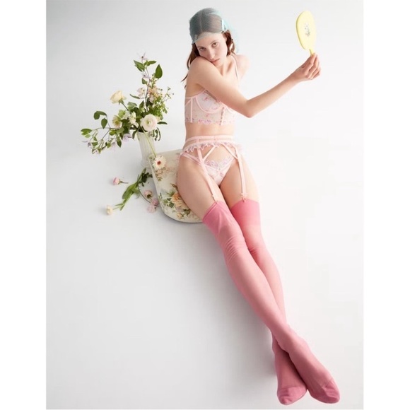 NEW FOR LOVE & LEMONS Shimmer Floral Ruffle Lace Strappy Bow Trim Garter Belt S - Picture 5 of 9